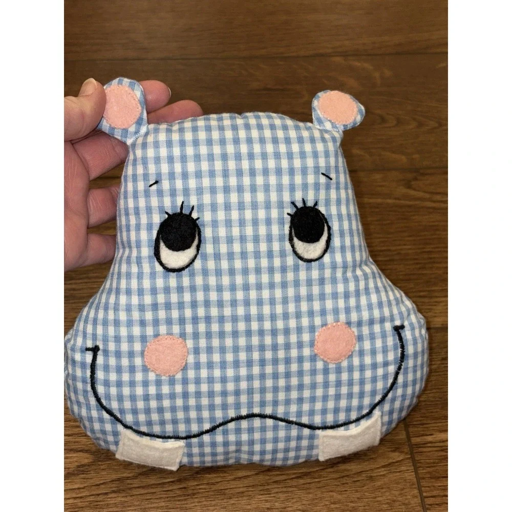Vintage Handmade Hippo tooth fairy pillow With Small (Teeth) Pockets Blue Gingha
